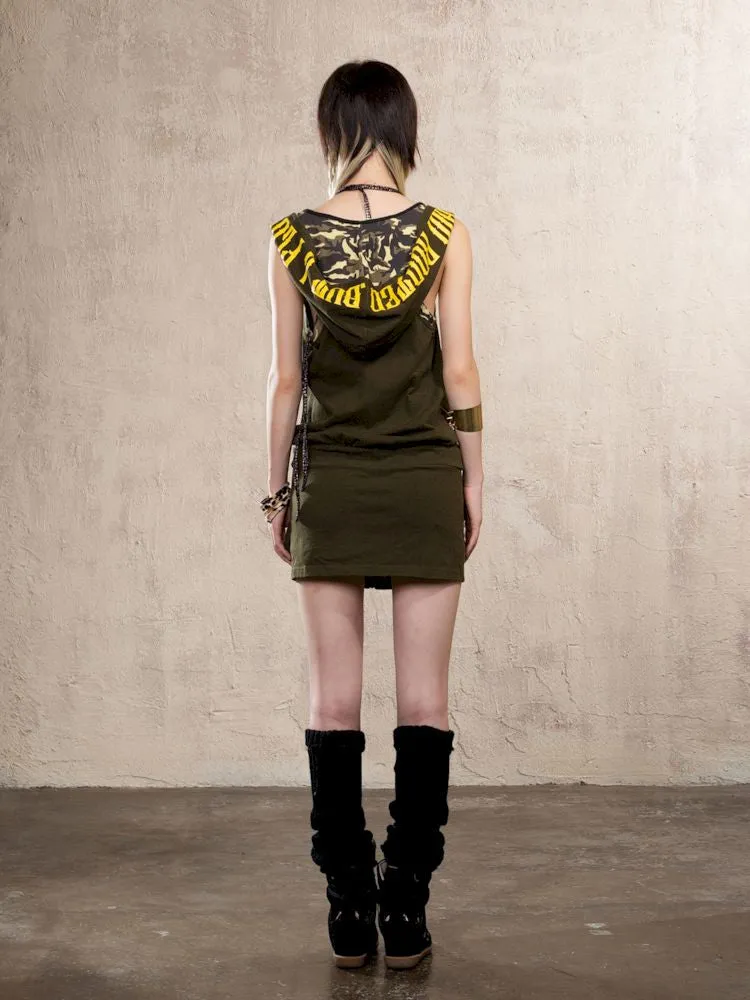 Stamped Hooded Vest Dress【s0000009478】