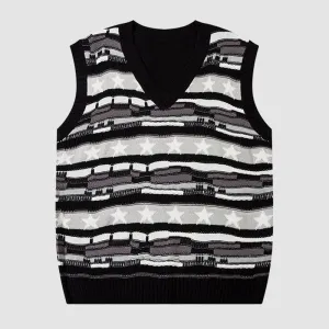 Star Printed Stripe Vest Sweater