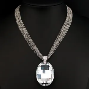 Statement Jewelry Big Glass Crystal Pendant Necklace for Women as Sweater Accessories