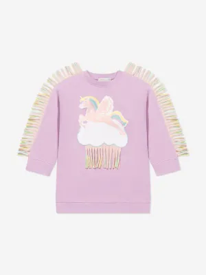 Stella McCartney Girls Unicorn Sweater Dress in Purple