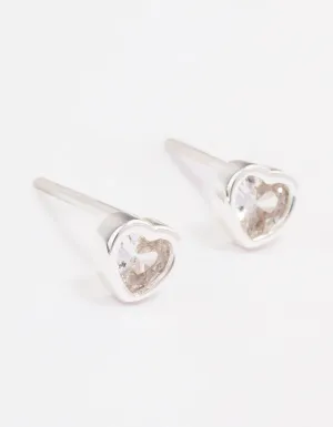 Sterling Silver Diamante Heart Stud Earrings