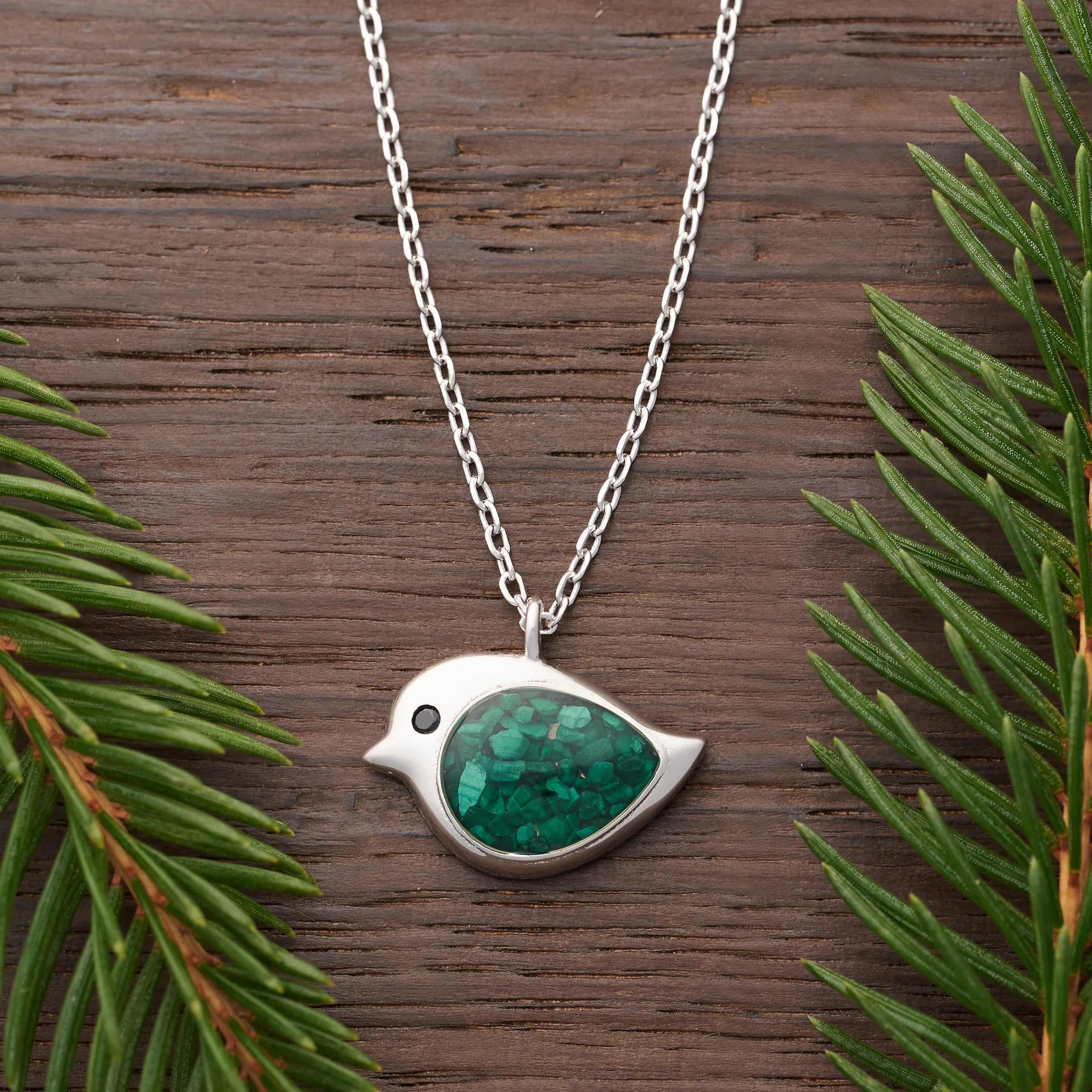 Sterling Silver Malachite Birdie Necklace