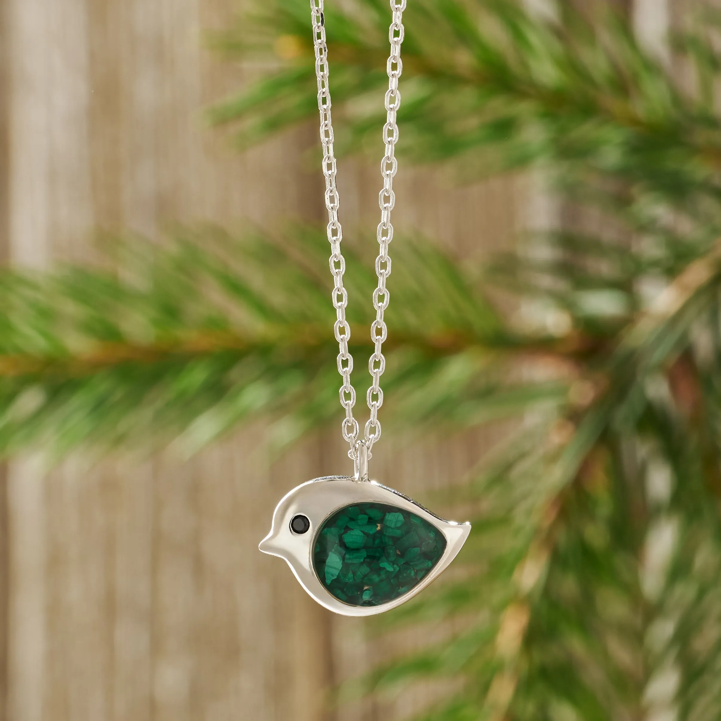 Sterling Silver Malachite Birdie Necklace