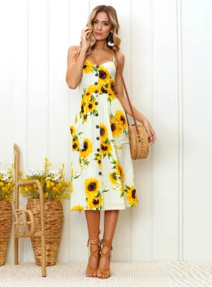 Strap Printed Floral Dot Long Boho Bohemian Women