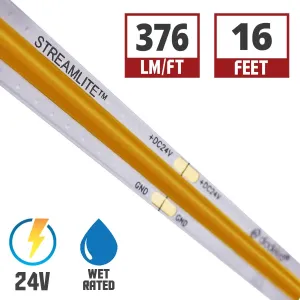 Streamlite Dotless LED Tape Light, 16.4ft Reel, 2700K, 376 Lumens per Ft, 24V, IP65 Wet locations