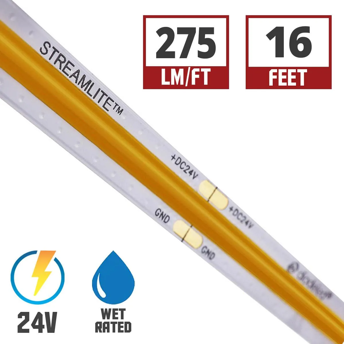Streamlite Dotless LED Tape Light, 16.4ft Reel, 3500K, 275 Lumens per Ft, 24V, IP65 Wet locations