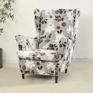 Stretchable 140 GSM Wing Chair Cover, Feather Brown Floral