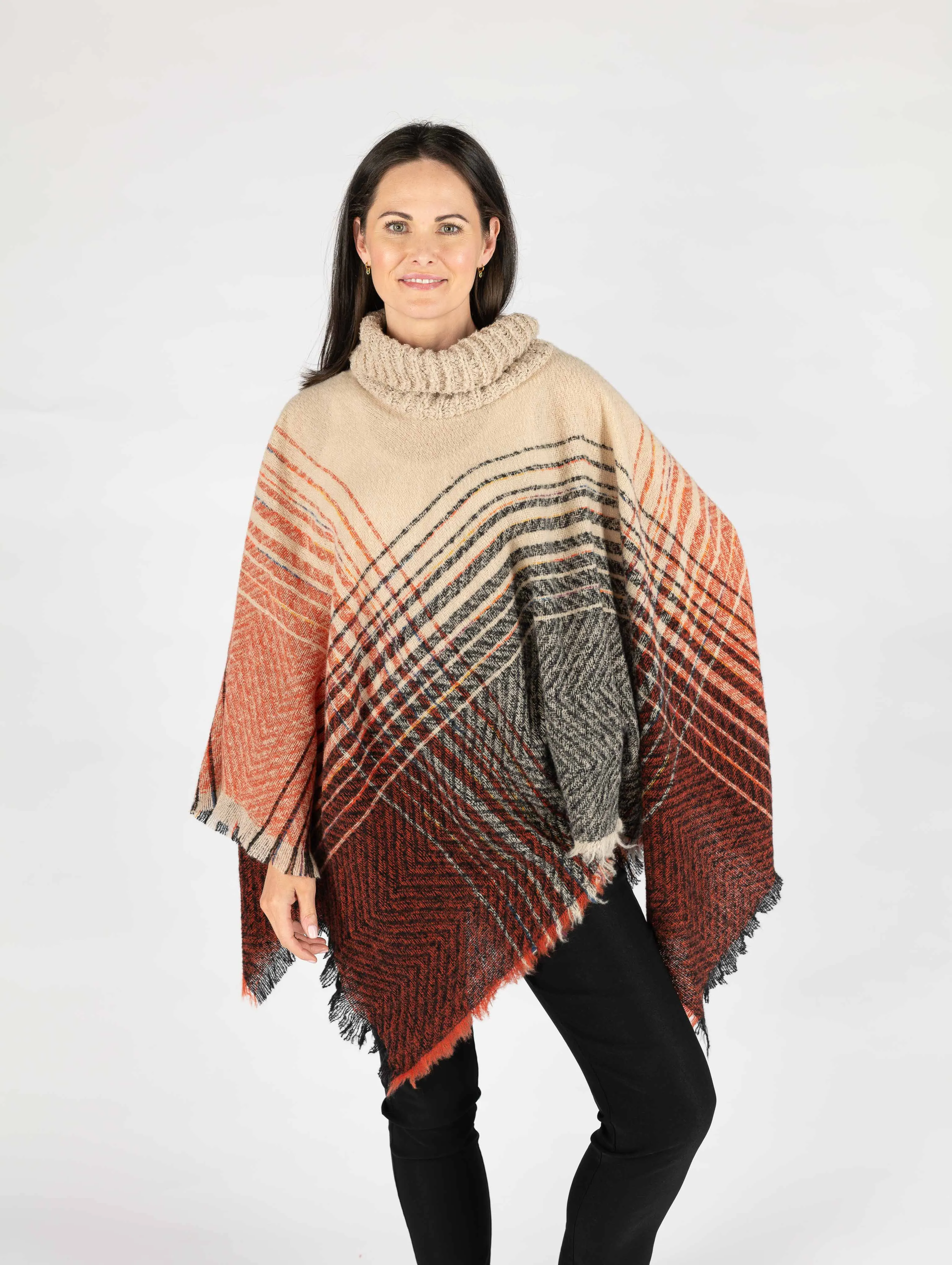 Stripe check cape Beige/