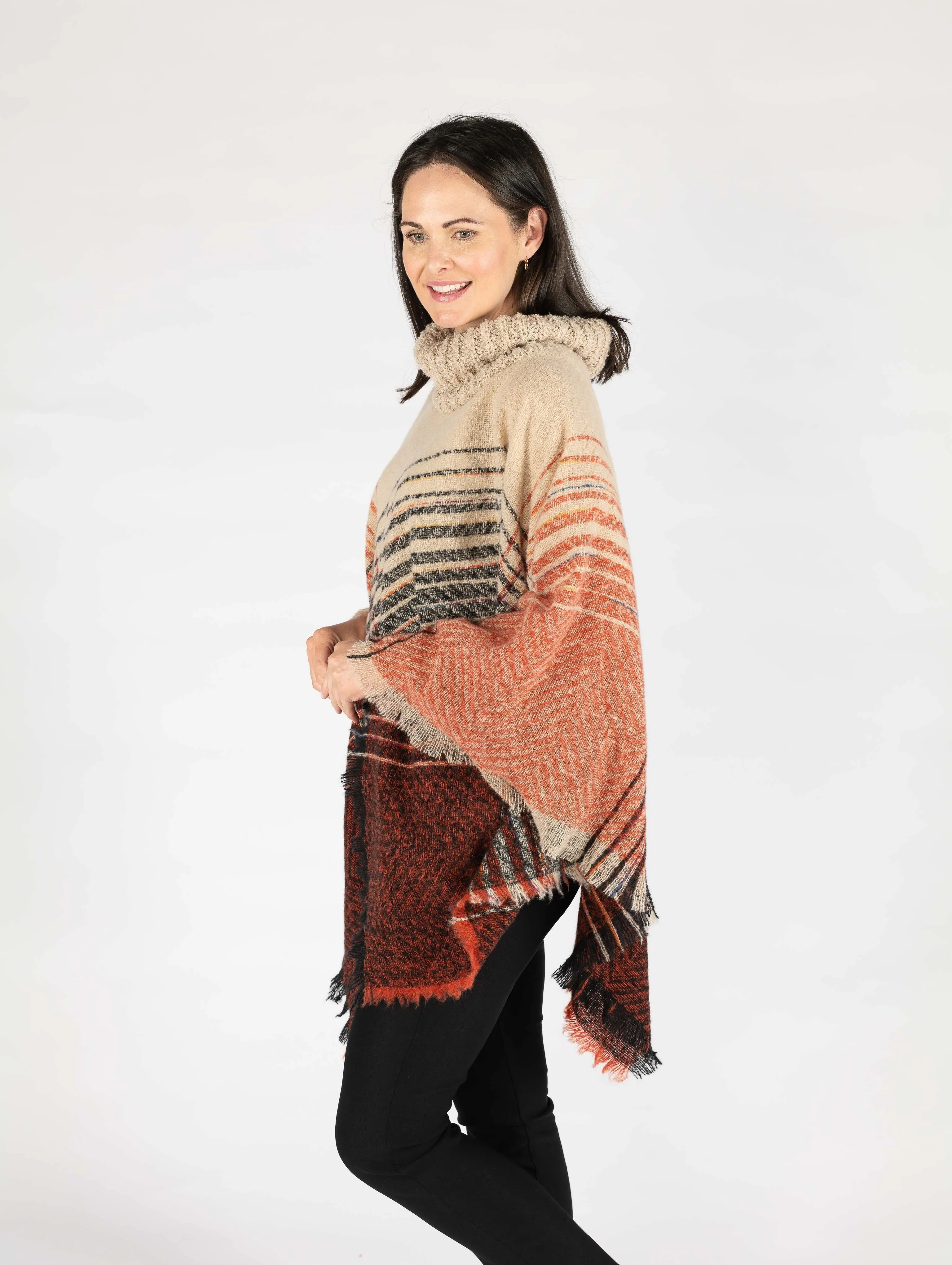 Stripe check cape Beige/