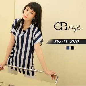 STRIPED CASUAL SHORT SLEEVE TOPS