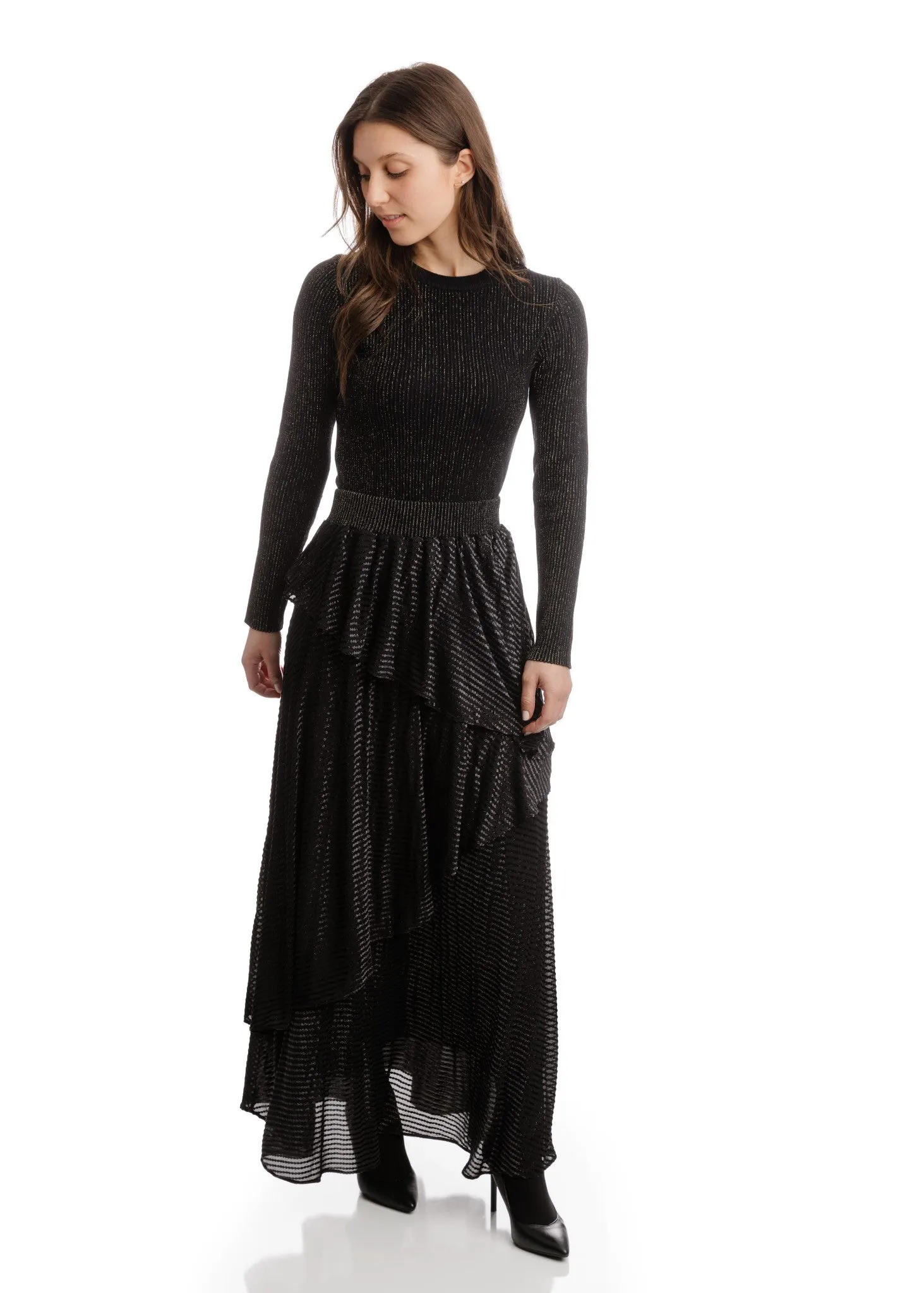 STRIPED KNIT LAYERED SKIRT