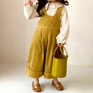 Striped Long Sleeved Shirt & Corduroy Overalls 2-Piece Set