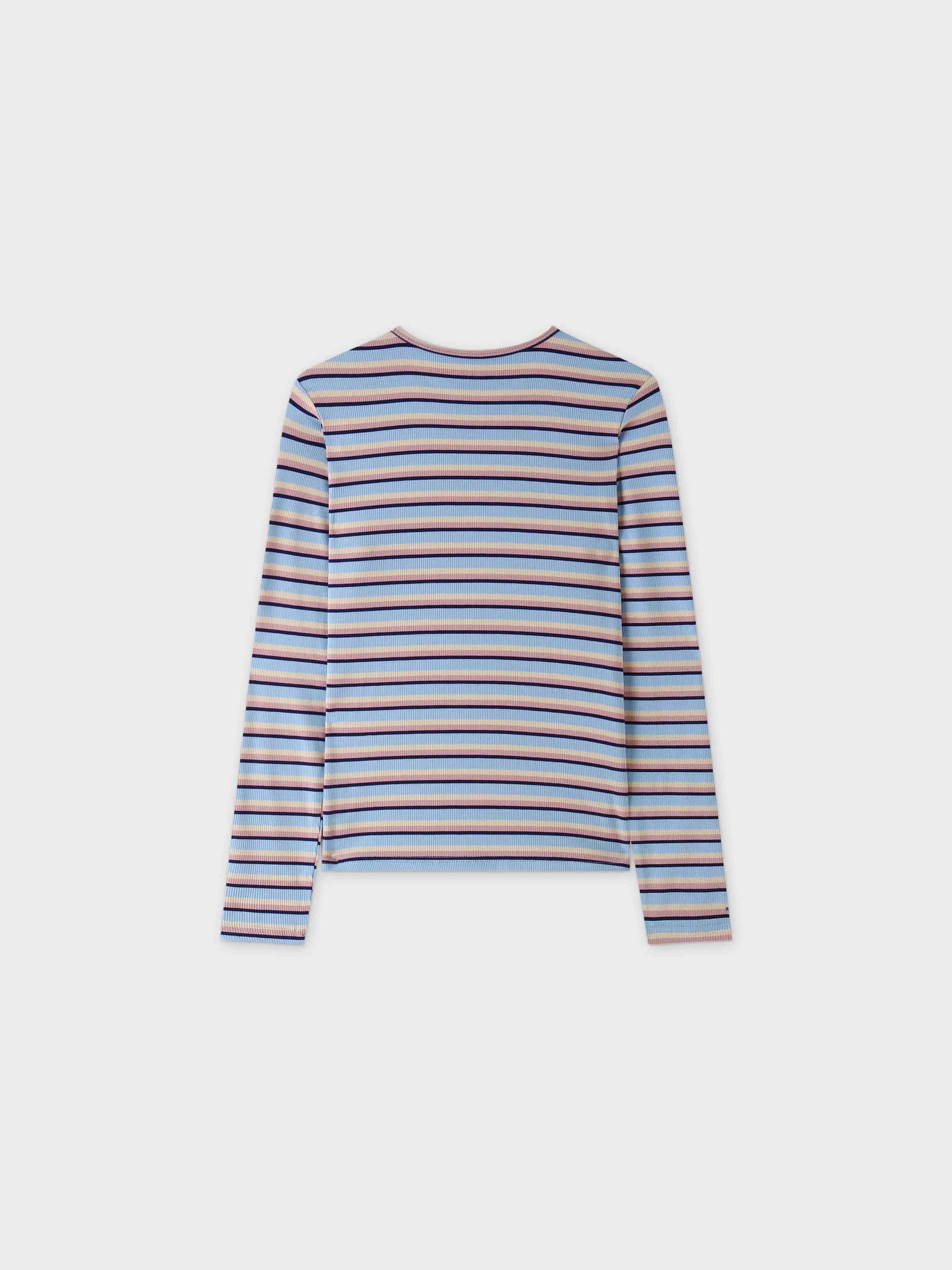 Striped Ribbed Crew-Blue/Pink/Tan