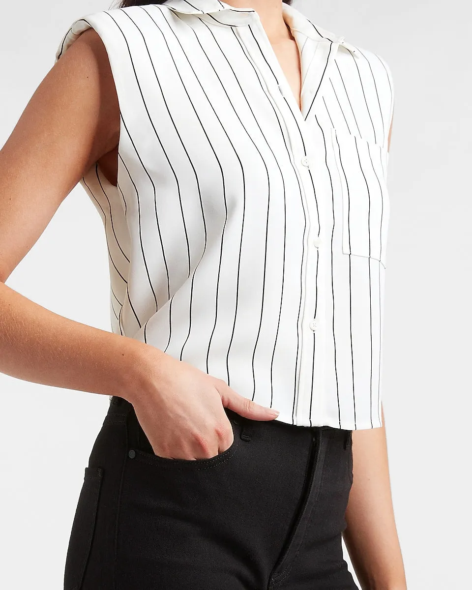 Striped Sleeveless Cropped Shirt in Neutral Stripe