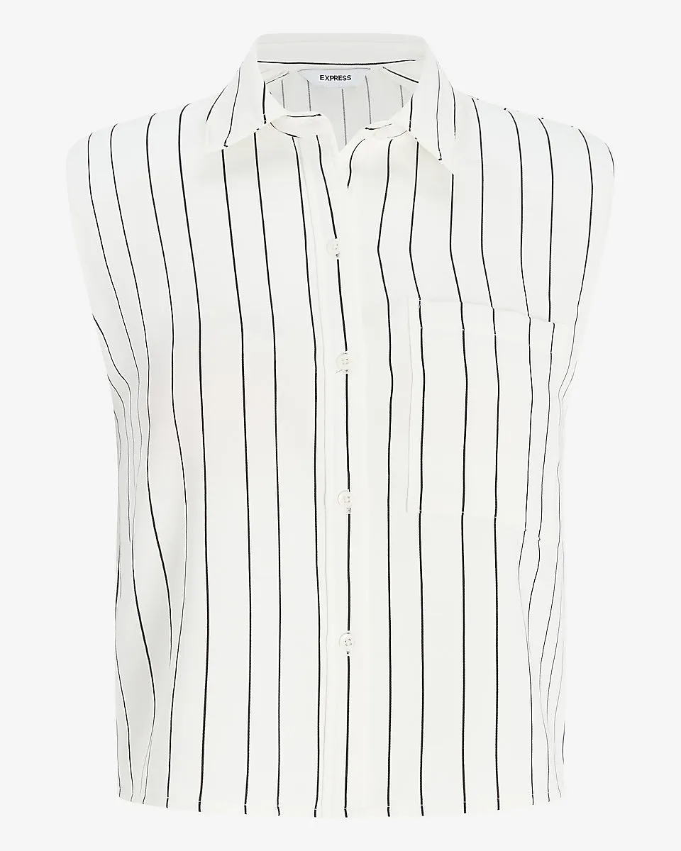 Striped Sleeveless Cropped Shirt in Neutral Stripe