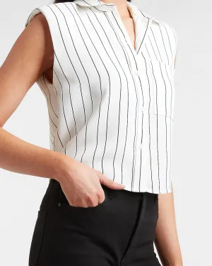 Striped Sleeveless Cropped Shirt in Neutral Stripe