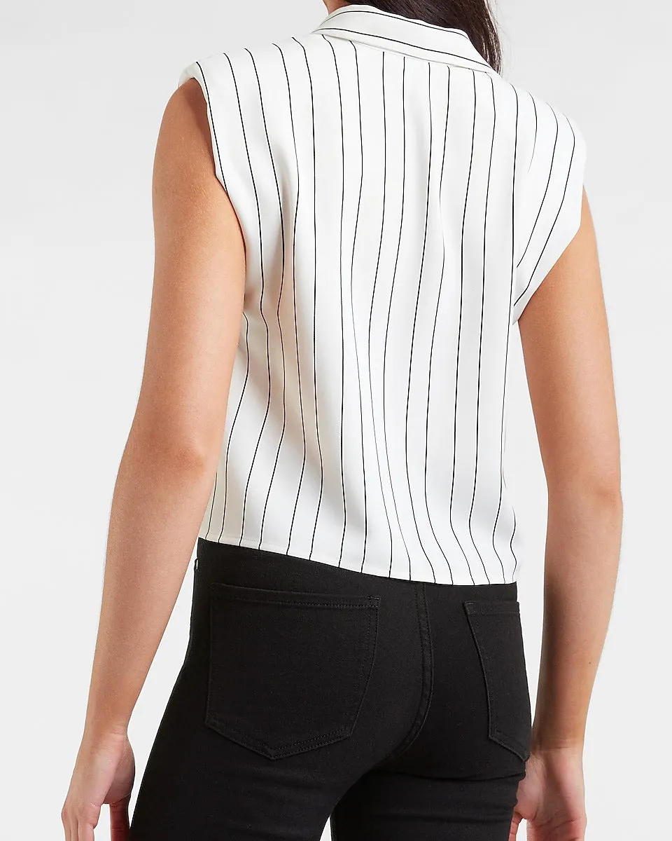 Striped Sleeveless Cropped Shirt in Neutral Stripe