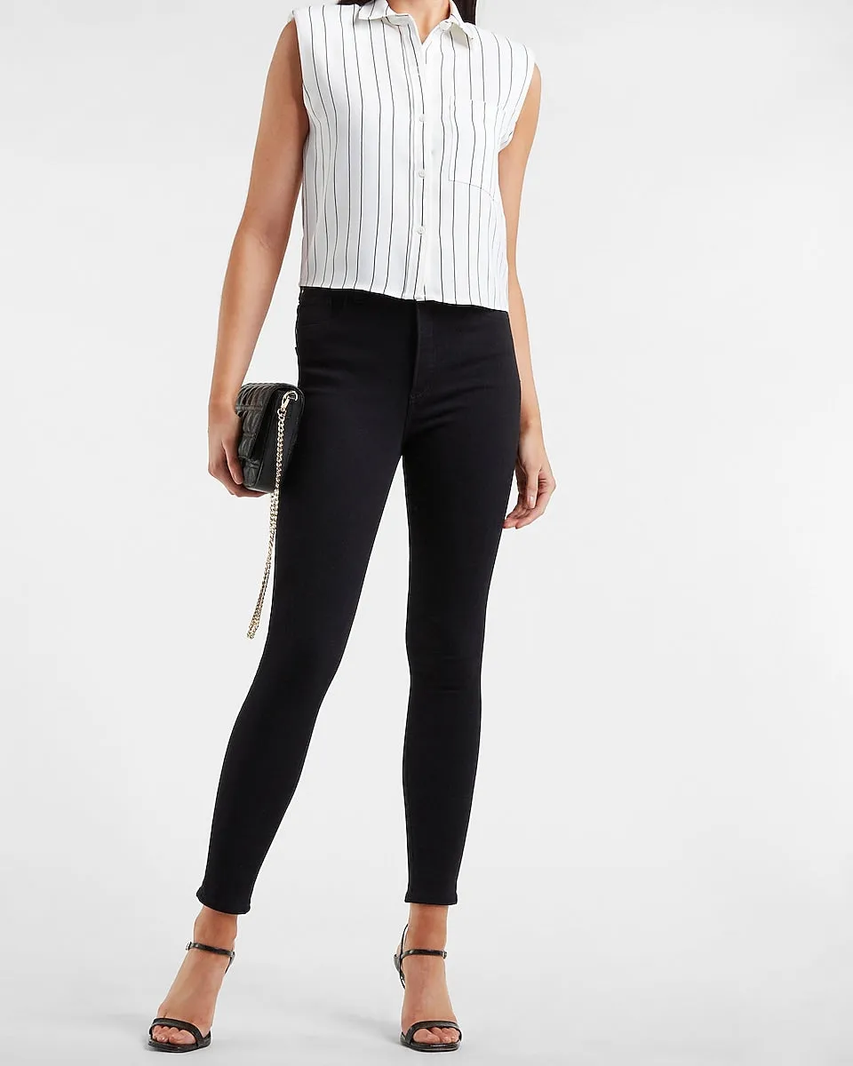 Striped Sleeveless Cropped Shirt in Neutral Stripe