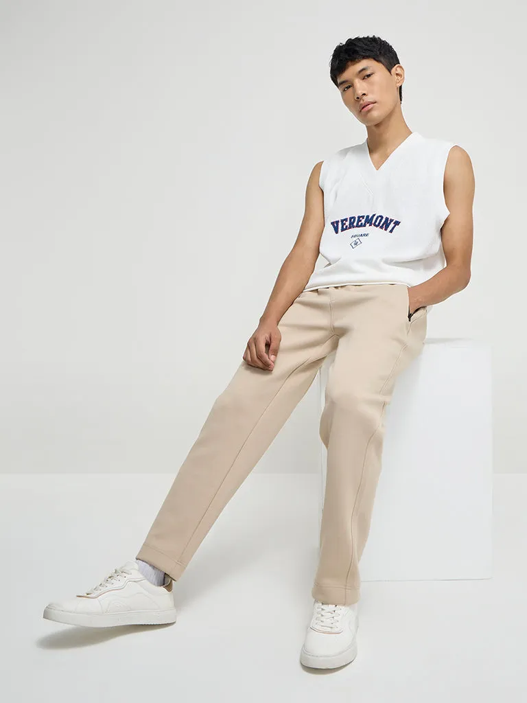 Studiofit White Text Embroidered Relaxed-Fit Vest