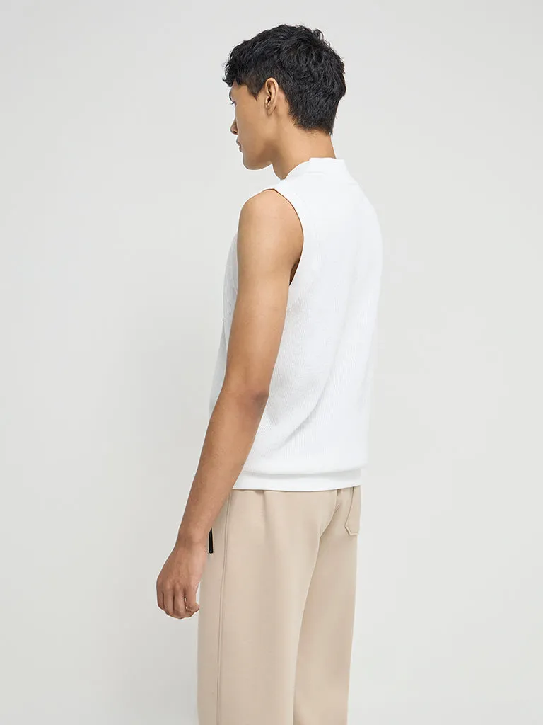 Studiofit White Text Embroidered Relaxed-Fit Vest