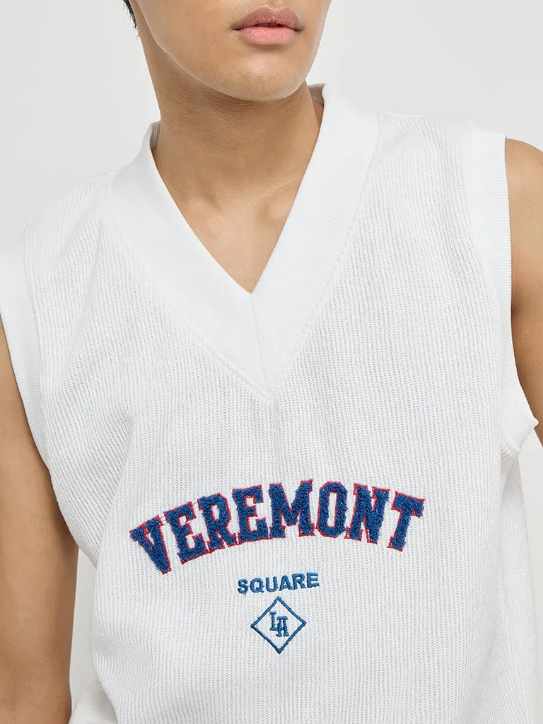Studiofit White Text Embroidered Relaxed-Fit Vest