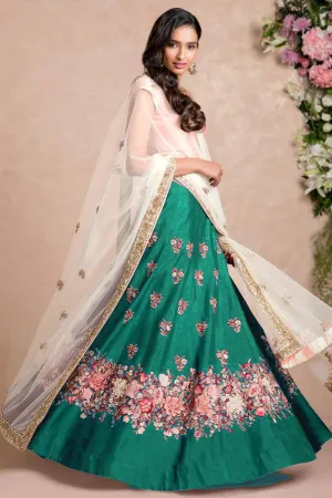 Stunning Green Colored Floral Embroidered Lehenga Choli