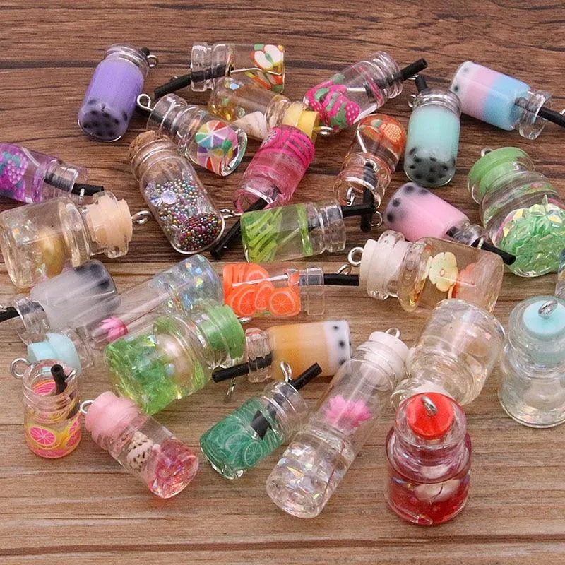 Styles Mix Glass Bottles Milk Tea Cup Ball Earring Charms 10 PCs