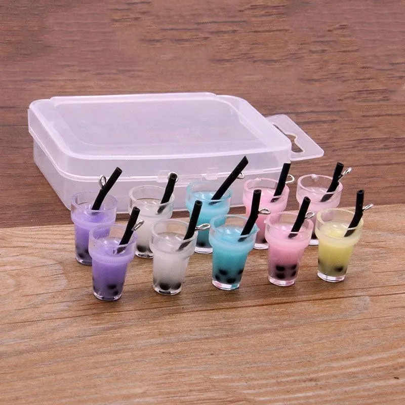 Styles Mix Glass Bottles Milk Tea Cup Ball Earring Charms 10 PCs