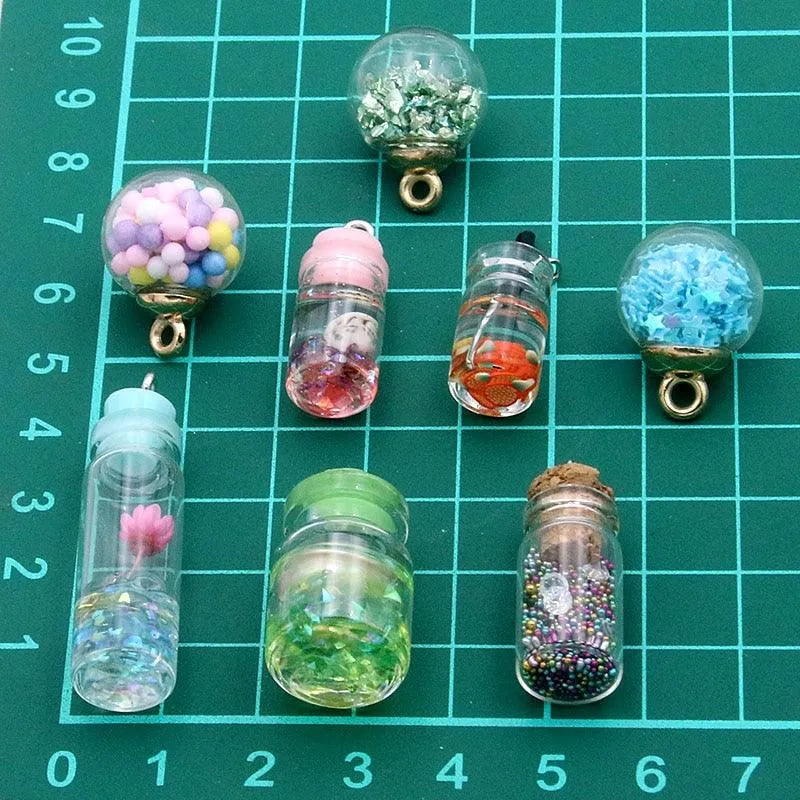 Styles Mix Glass Bottles Milk Tea Cup Ball Earring Charms 10 PCs