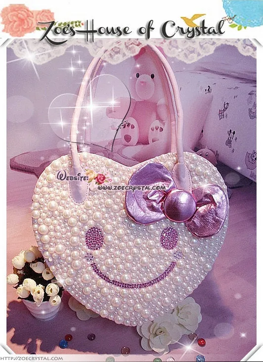 Stylish and Elegant HEART SHAPED bag with SMILEY made with Crystals and Pearls