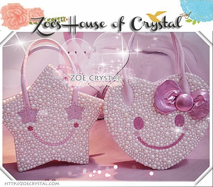 Stylish and Elegant HEART SHAPED bag with SMILEY made with Crystals and Pearls