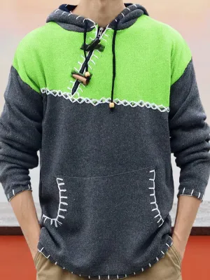 Stylish Color Block Knitted Hoodie