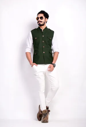 Stylish Dark Green Semi Hunting Jacket with White Shirt and Breeches| Perfect for Casual wear, Festive wear|