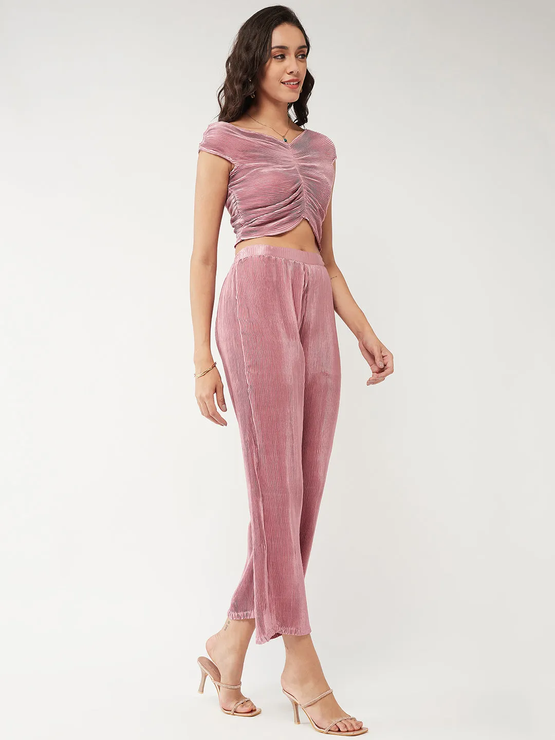 Stylish Pleated Top With Pant Set
