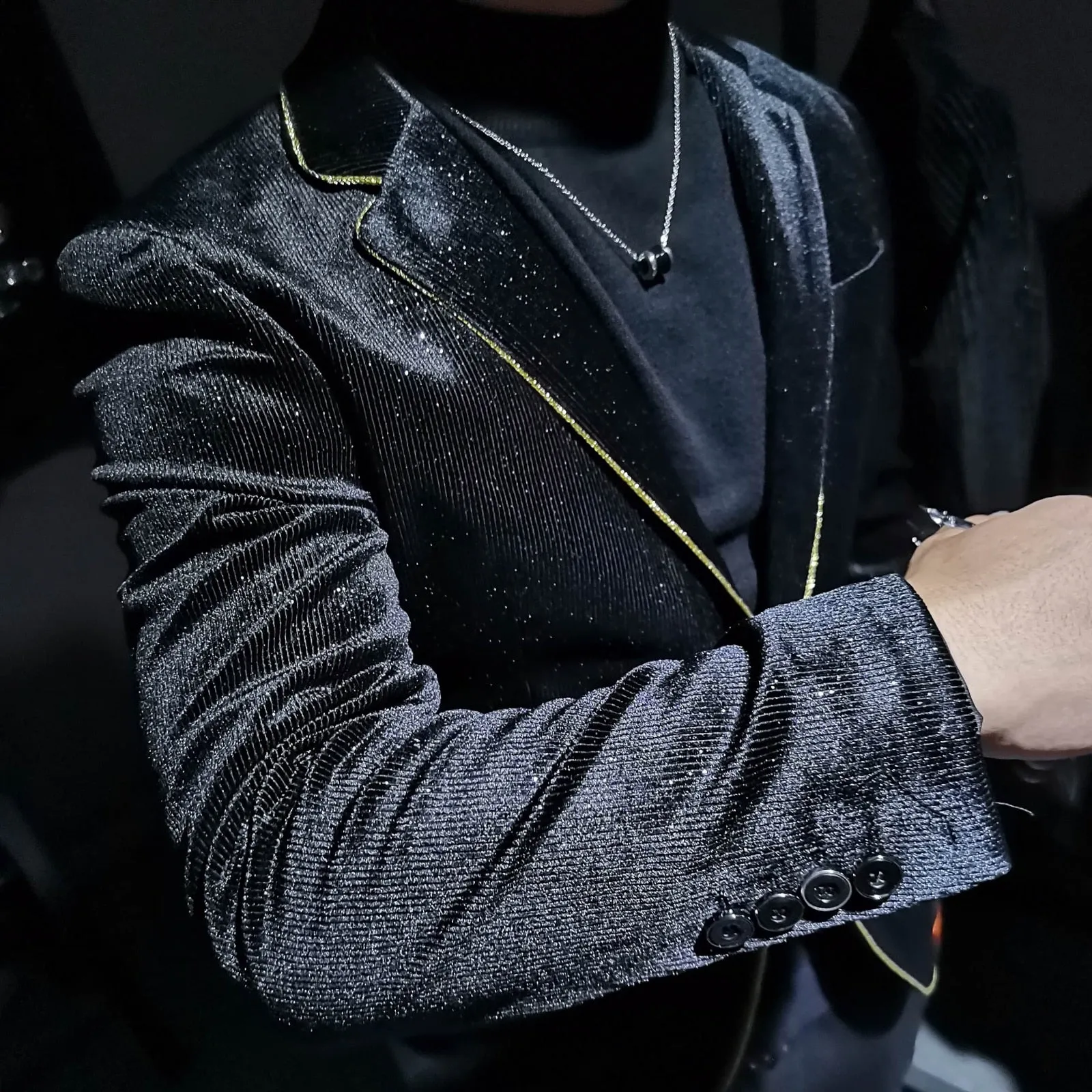 Subtle Shimmers and Striped Style Blazer