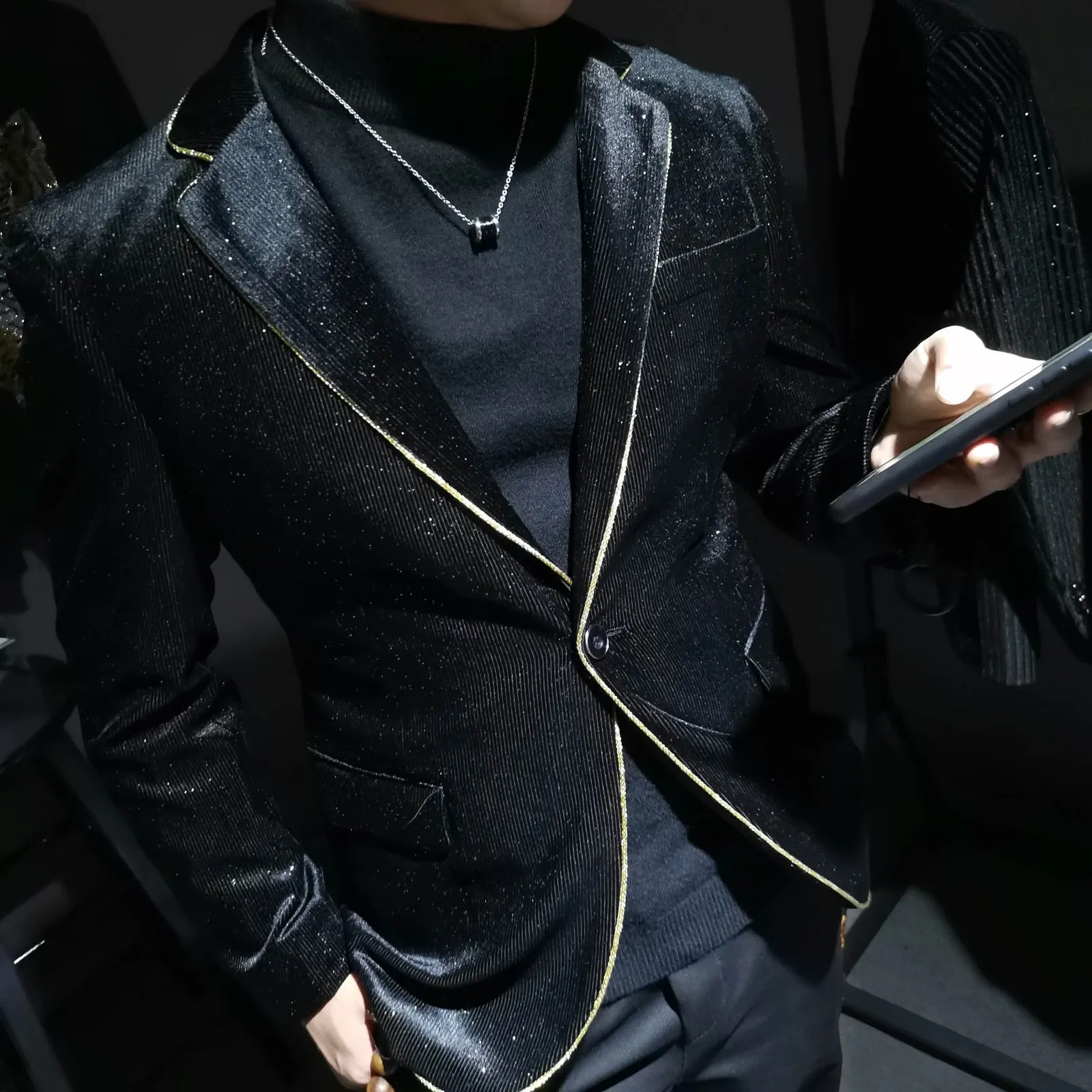 Subtle Shimmers and Striped Style Blazer