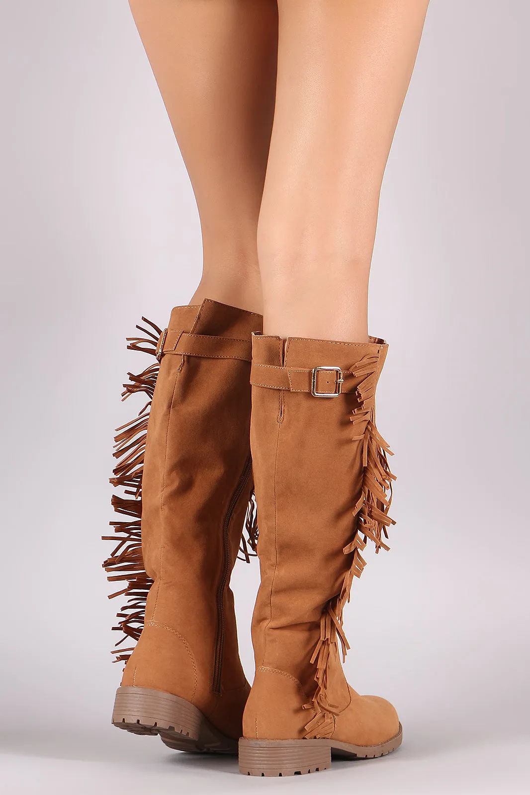 Suede Fringe Accent Riding Knee High Boots