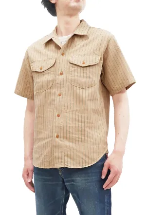 Sugar Cane Shirt Men's Vertical Striped Short Sleeve Button Up Shirt Work Shirt SC38699 133 Beige