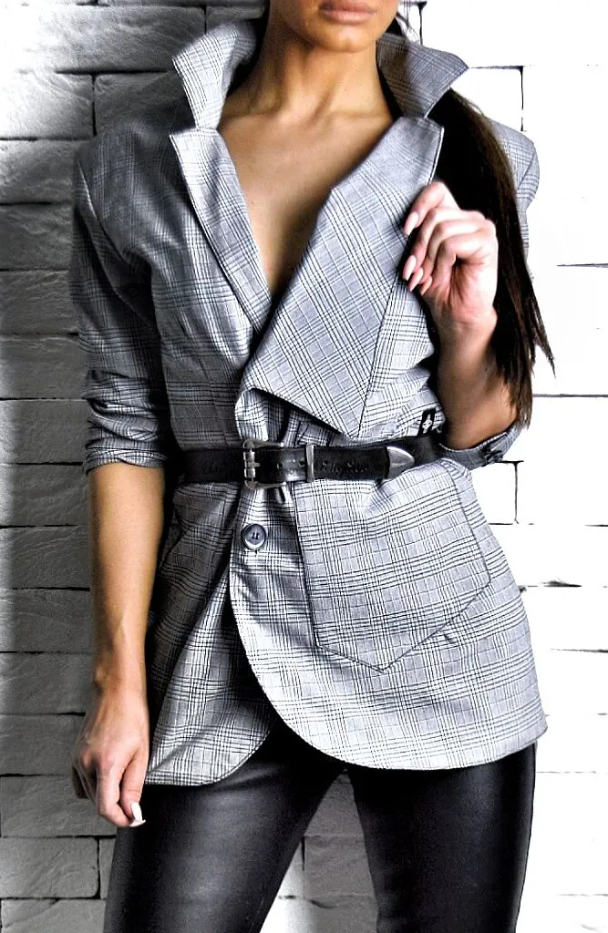 Suit Blazer - Grey Pinstripe