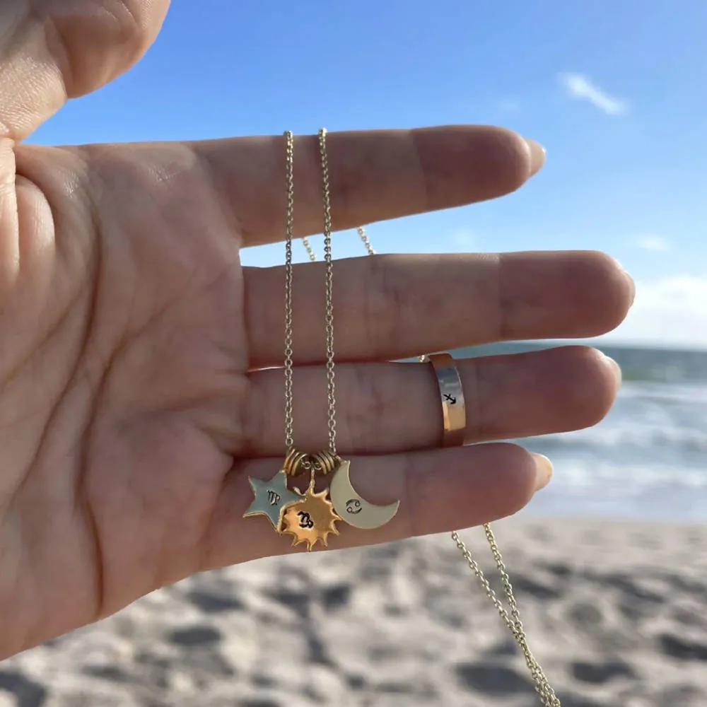 Sun, Moon, Rising Sign Charm Necklace