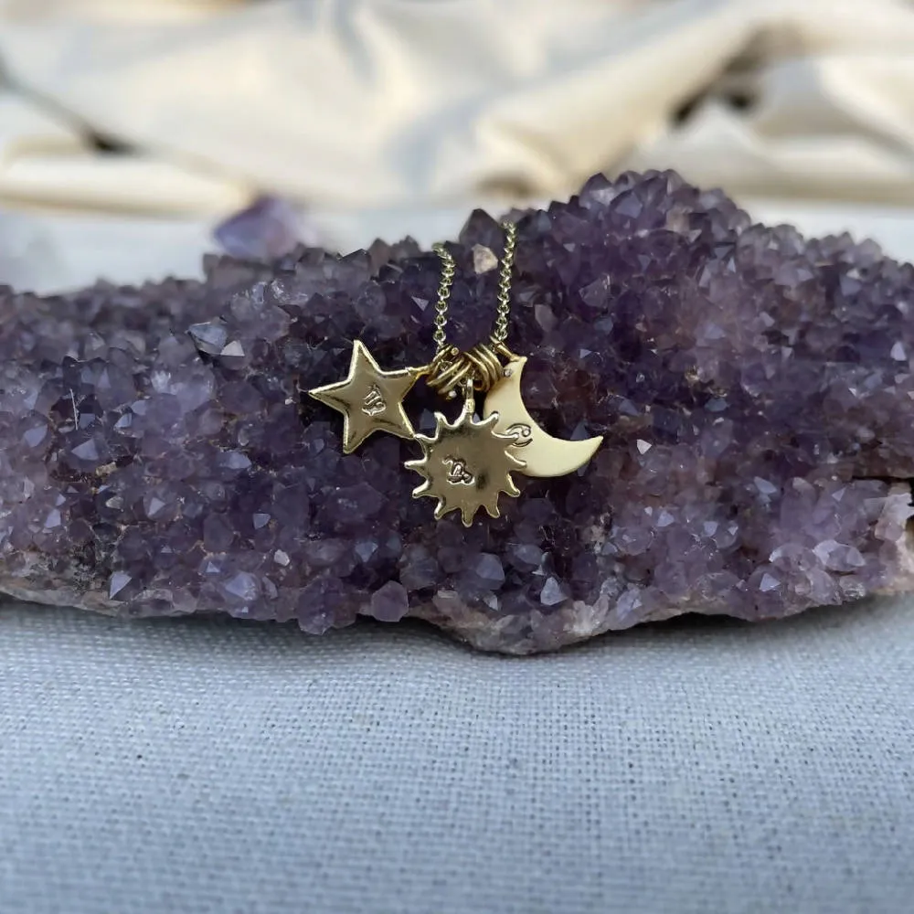Sun, Moon, Rising Sign Charm Necklace