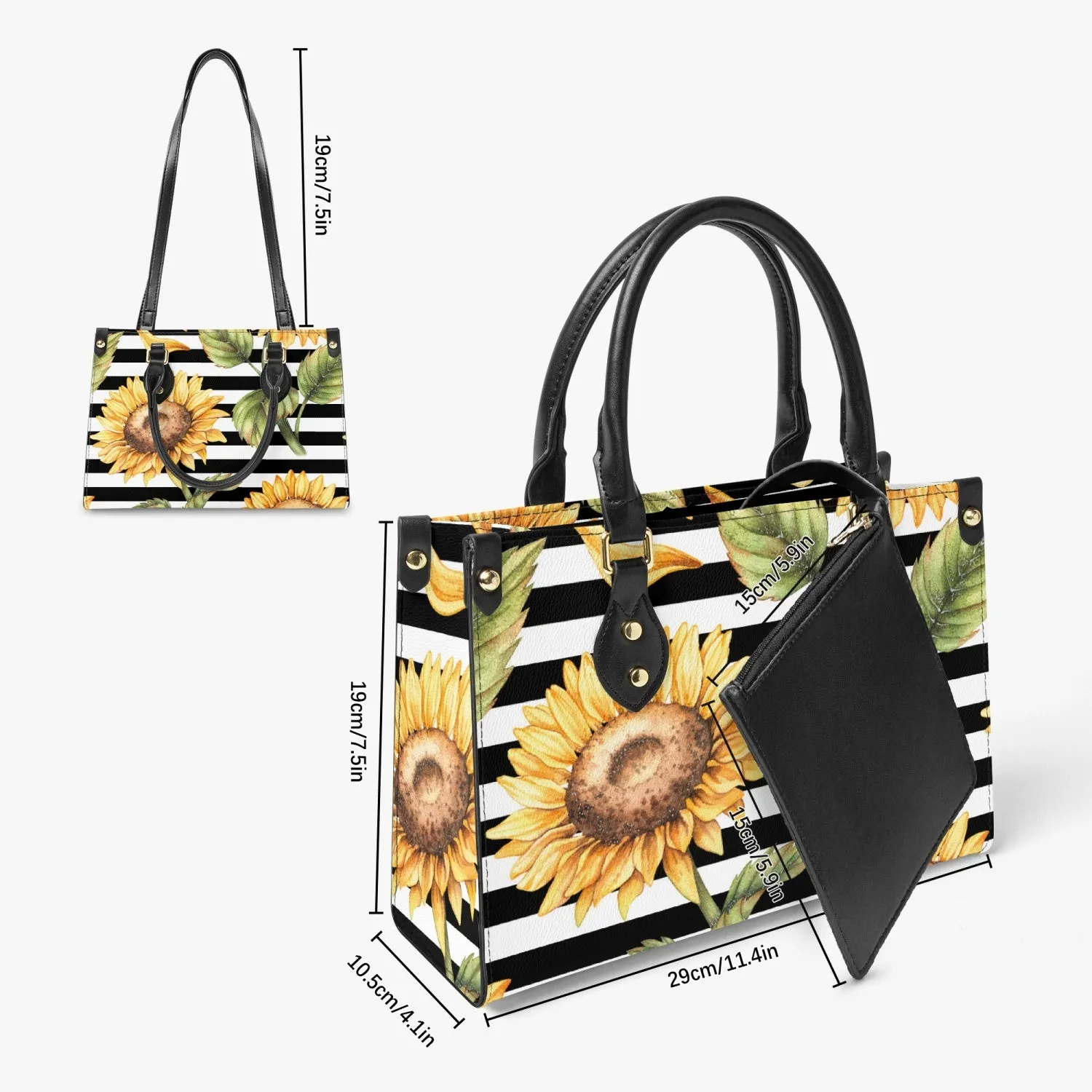 Sunflower Striped Tote Bag - Long Strap and Inner Bag