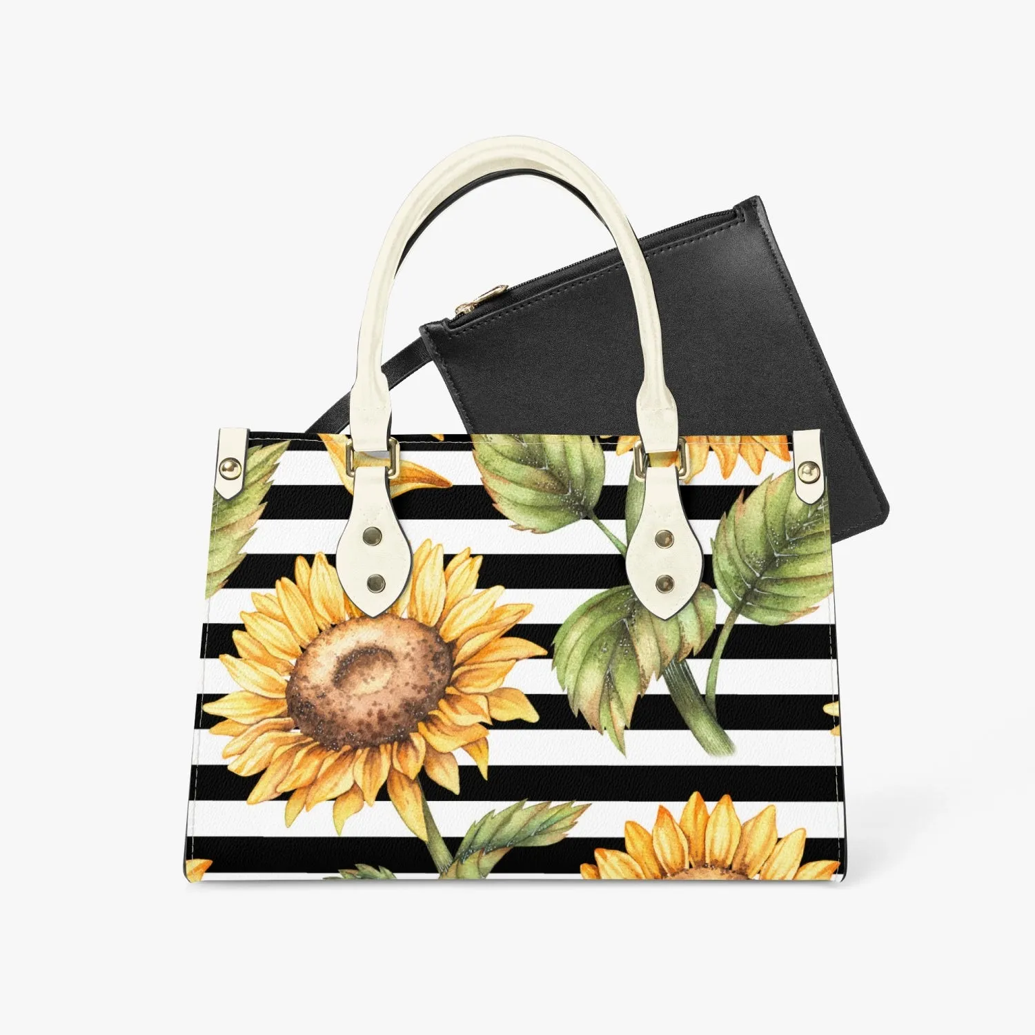 Sunflower Striped Tote Bag - Long Strap and Inner Bag
