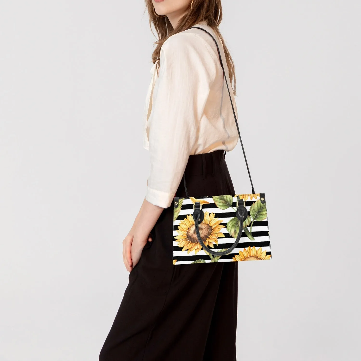 Sunflower Striped Tote Bag - Long Strap and Inner Bag