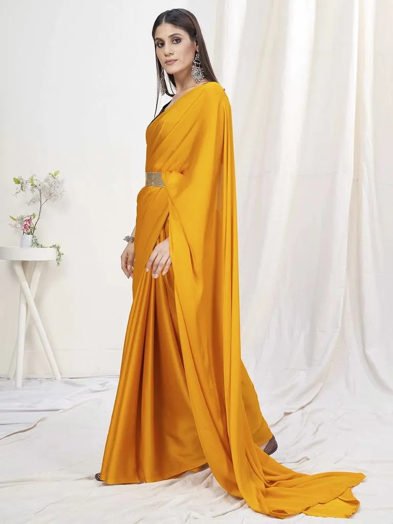 Sunshine Orange Pre-Stitched Blended Silk Saree