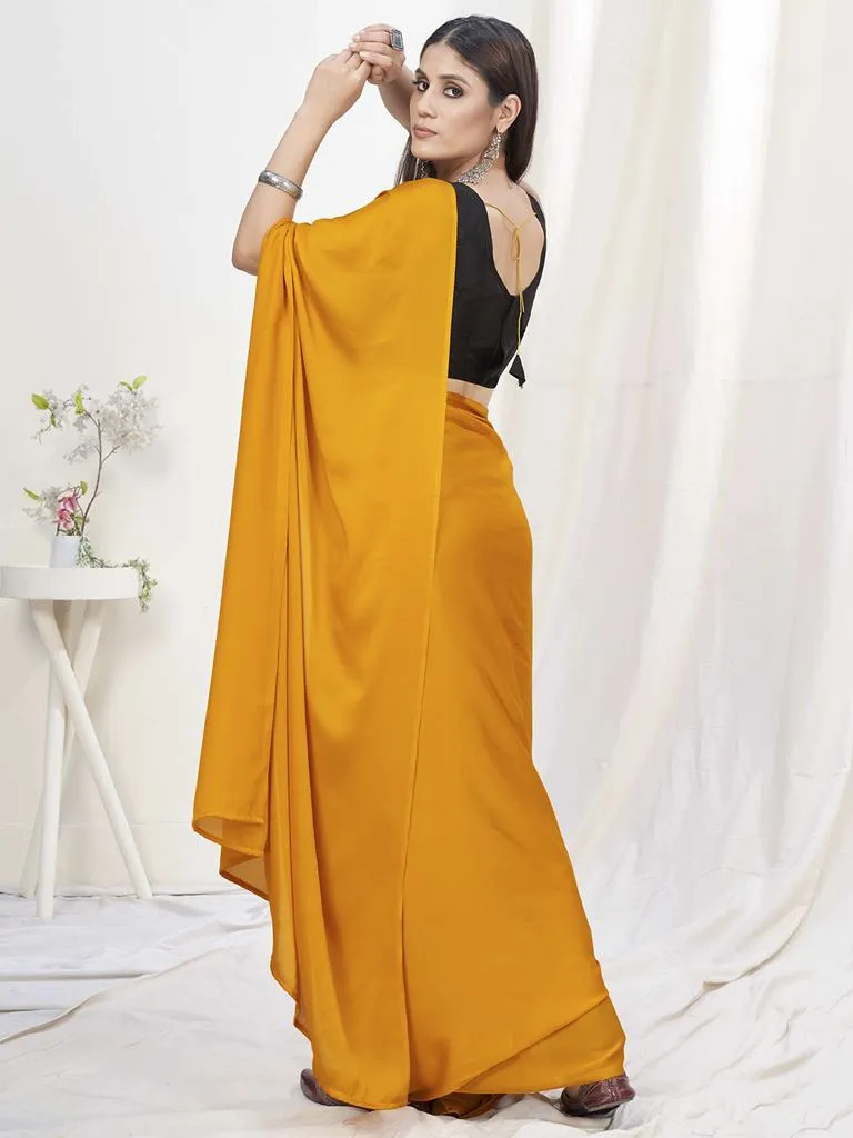 Sunshine Orange Pre-Stitched Blended Silk Saree