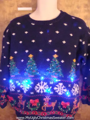 Super Cheesy Light Up Ugly Xmas Sweater with Reindeer