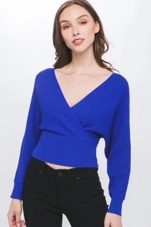 Surplice Neckline Ribbed Sweater