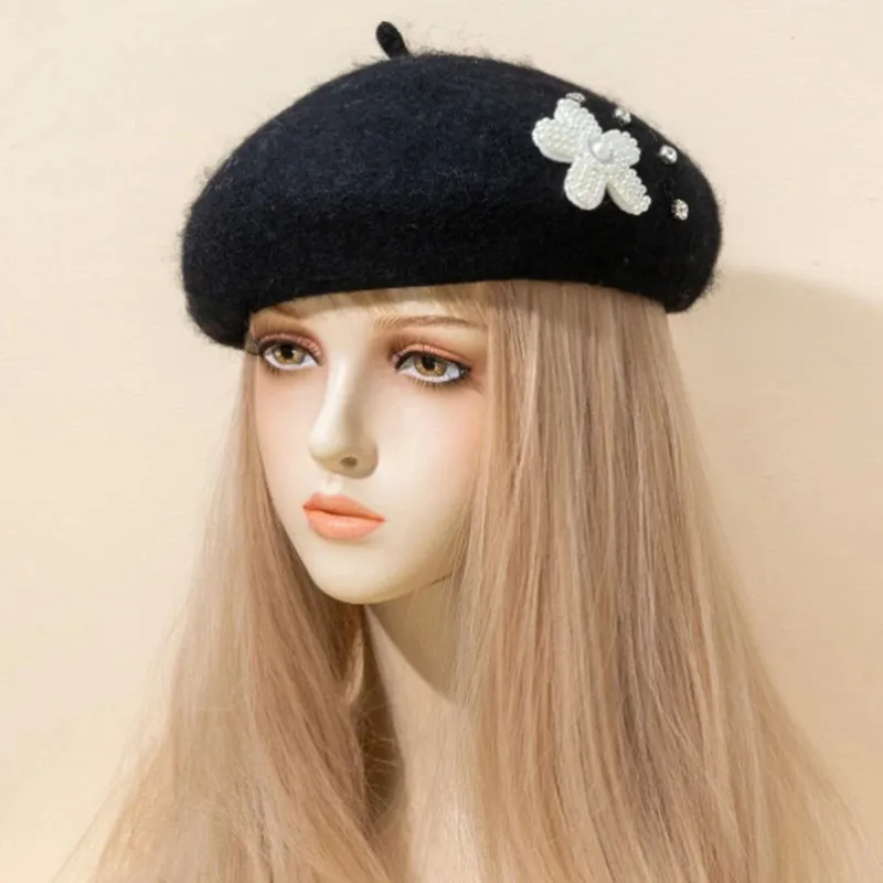 Sweet and Elegant Rhinestone Flower Beret Hats