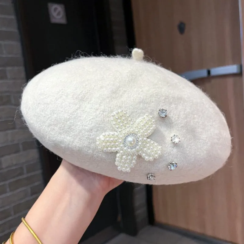 Sweet and Elegant Rhinestone Flower Beret Hats